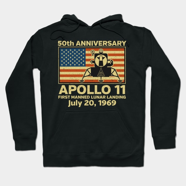 Apollo 11 American Flag 50th Anniversary Moon Landing Hoodie by RadStar